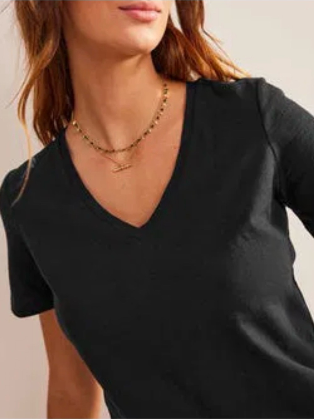 Women’s Boden Slub Black V-Neck Short Sleeve Top